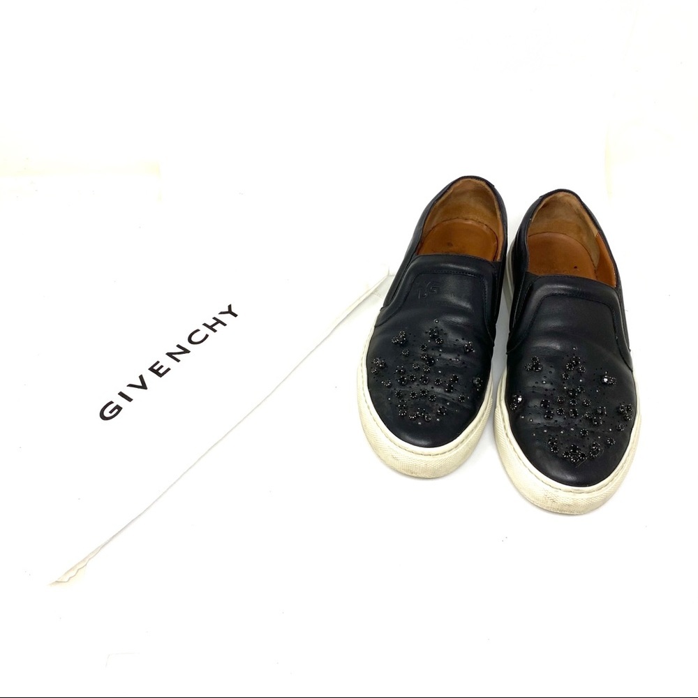 Givenchy Black Leather Studded Low Top Slip On Platform Shoes Size 36